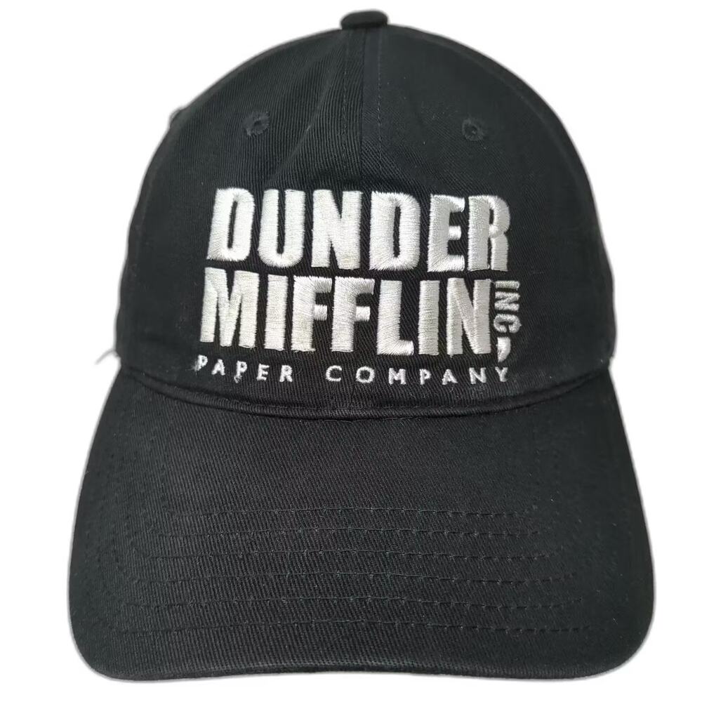 The Office Dunder Mifflin Baseball Cap Black White Strapback Hat OS Embroidered